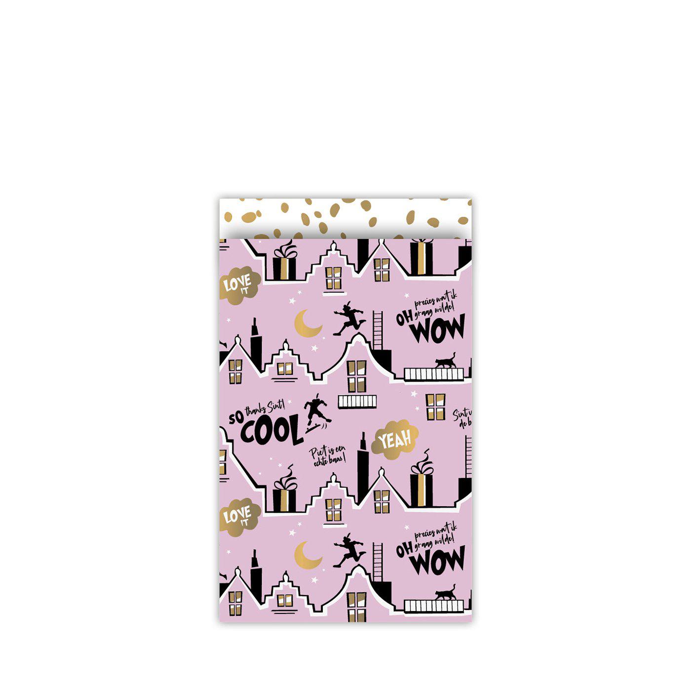 Cadeauzakjes Cool Sint roze/zwart 12x19cm - 5 stuks-Kraaltjes van Renate