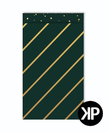 Cadeauzakjes Diagonale streep groen/goud 12x19cm - 5 stuks-Gifts-Kraaltjes van Renate