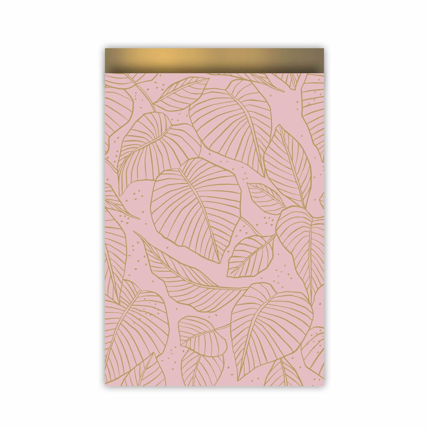 Cadeauzakjes Lovely leaves roze/goud 12x19cm - 5 stuks-Kraaltjes van Renate