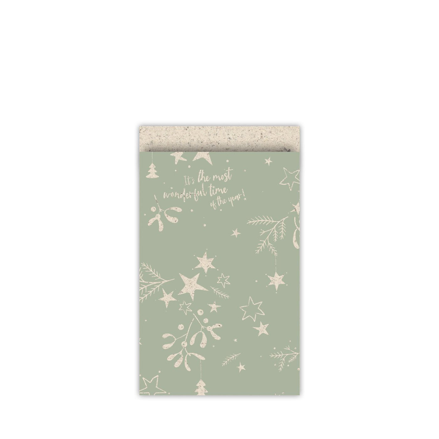 Cadeauzakjes Mistletoe Kisses grasspaper/salie 12x19cm - 5 stuks-Gifts-Kraaltjes van Renate