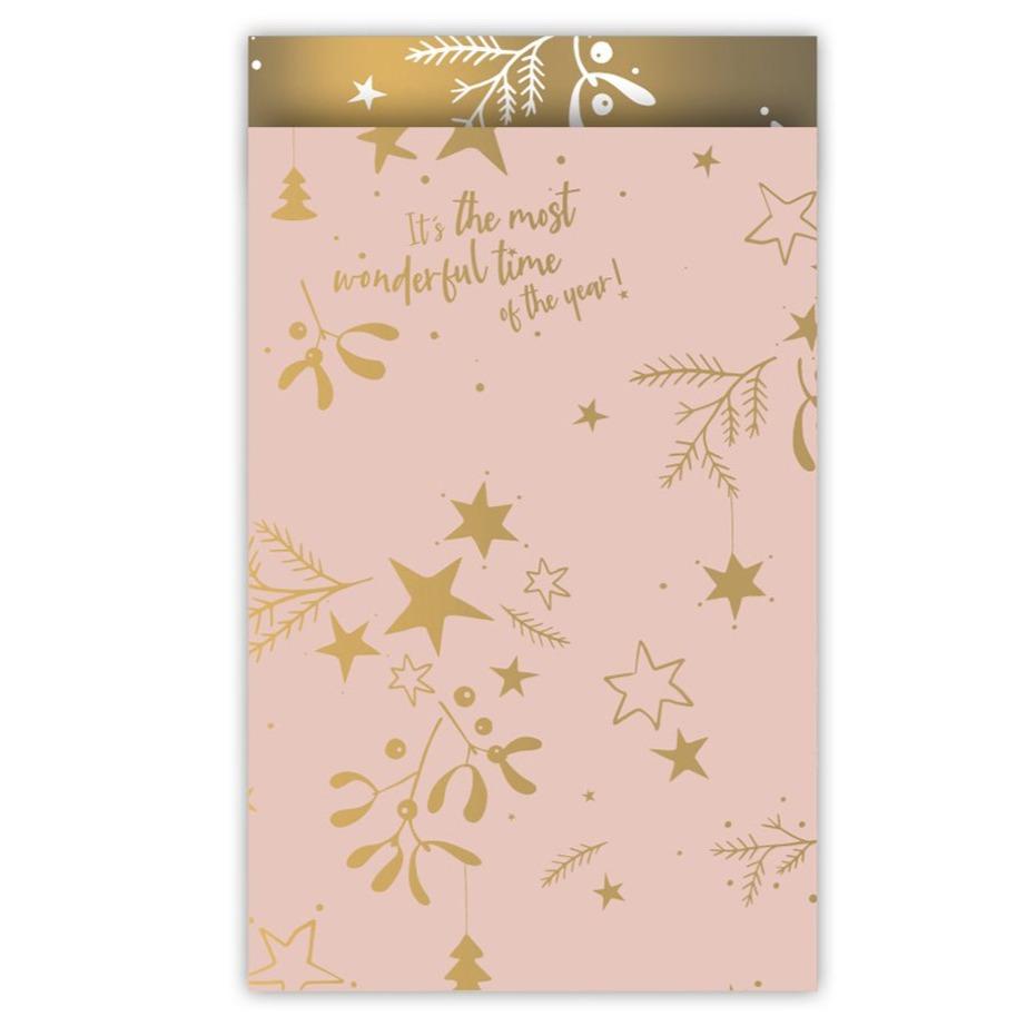 Cadeauzakjes Mistletoe Kisses roze/goud 12x19cm - 5 stuks-Gifts-Kraaltjes van Renate
