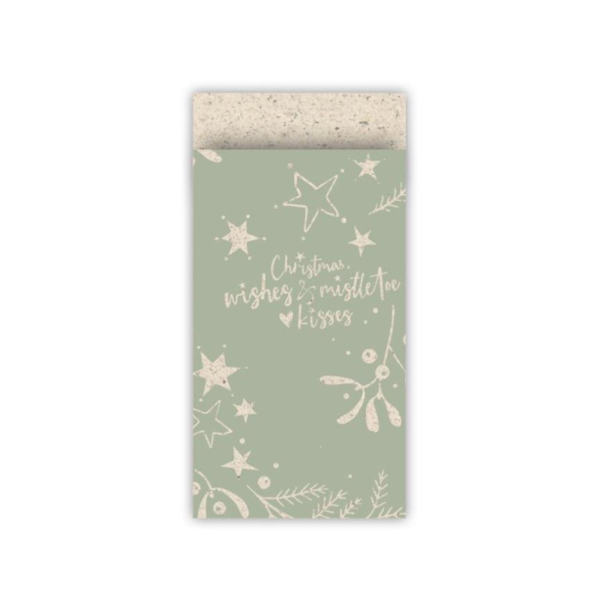 Cadeauzakjes Mistletoe kisses grasspaper/salie 7x13cm - 5 stuks-Inpakken-Kraaltjes van Renate