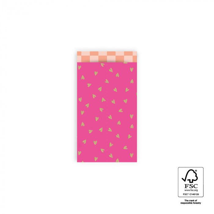 Cadeauzakjes Small Hearts Pink Gold Foil 7x13cm - 5 stuks-Gifts-Kraaltjes van Renate