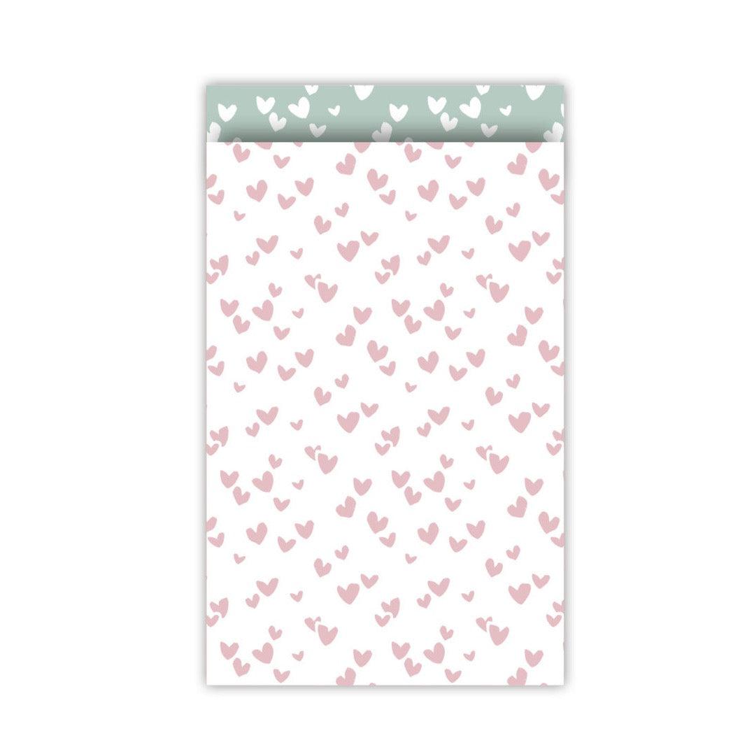 Cadeauzakjes Solo hearts roze/mint 12x19cm - 5 stuks-Gifts-Kraaltjes van Renate