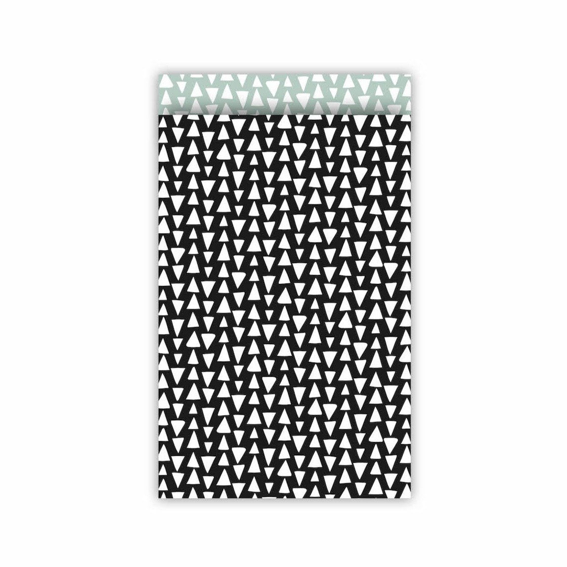 Cadeauzakjes ethnic triangles zwart/salie 12x19cm - 5 stuks-Kraaltjes van Renate