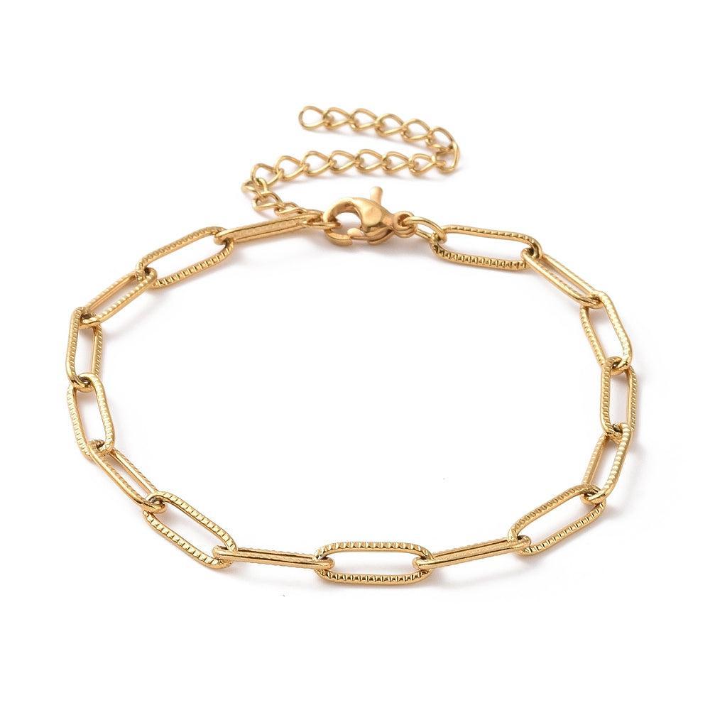 Schakelarmband textuur Stainless Steel goud 21cm - per stuk-armband-Kraaltjes van Renate
