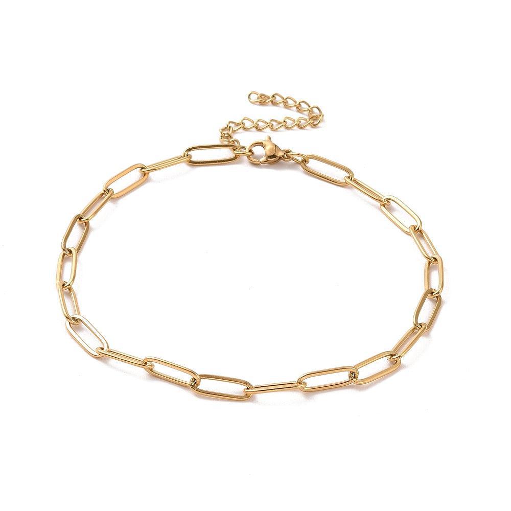 Schakelarmband Stainless Steel paperclip goud 28cm - per stuk-armband-Kraaltjes van Renate
