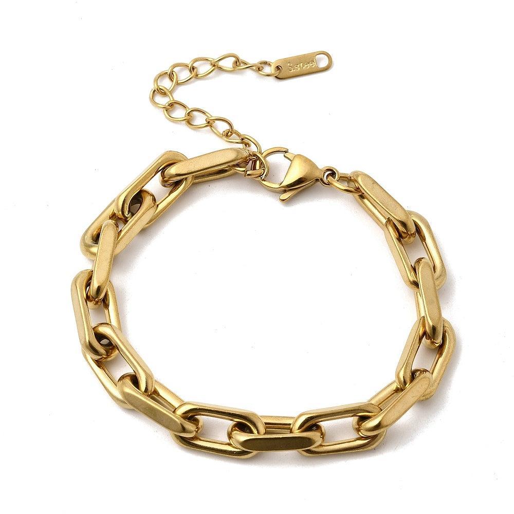 Complete Armband Rectangle 16x8mm RVS Goud - 18.5cm-Ketting-Kraaltjes van Renate