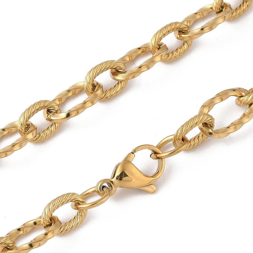 Complete Ketting Cable Patroon 12x7mm Premium RVS Goud - 72cm-Ketting-Kraaltjes van Renate