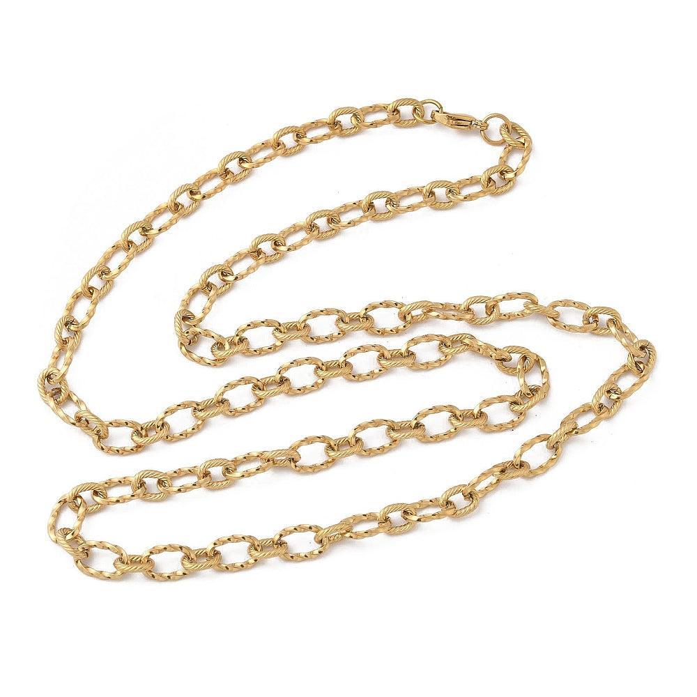 Complete Ketting Cable Patroon 12x7mm Premium RVS Goud - 72cm-Ketting-Kraaltjes van Renate