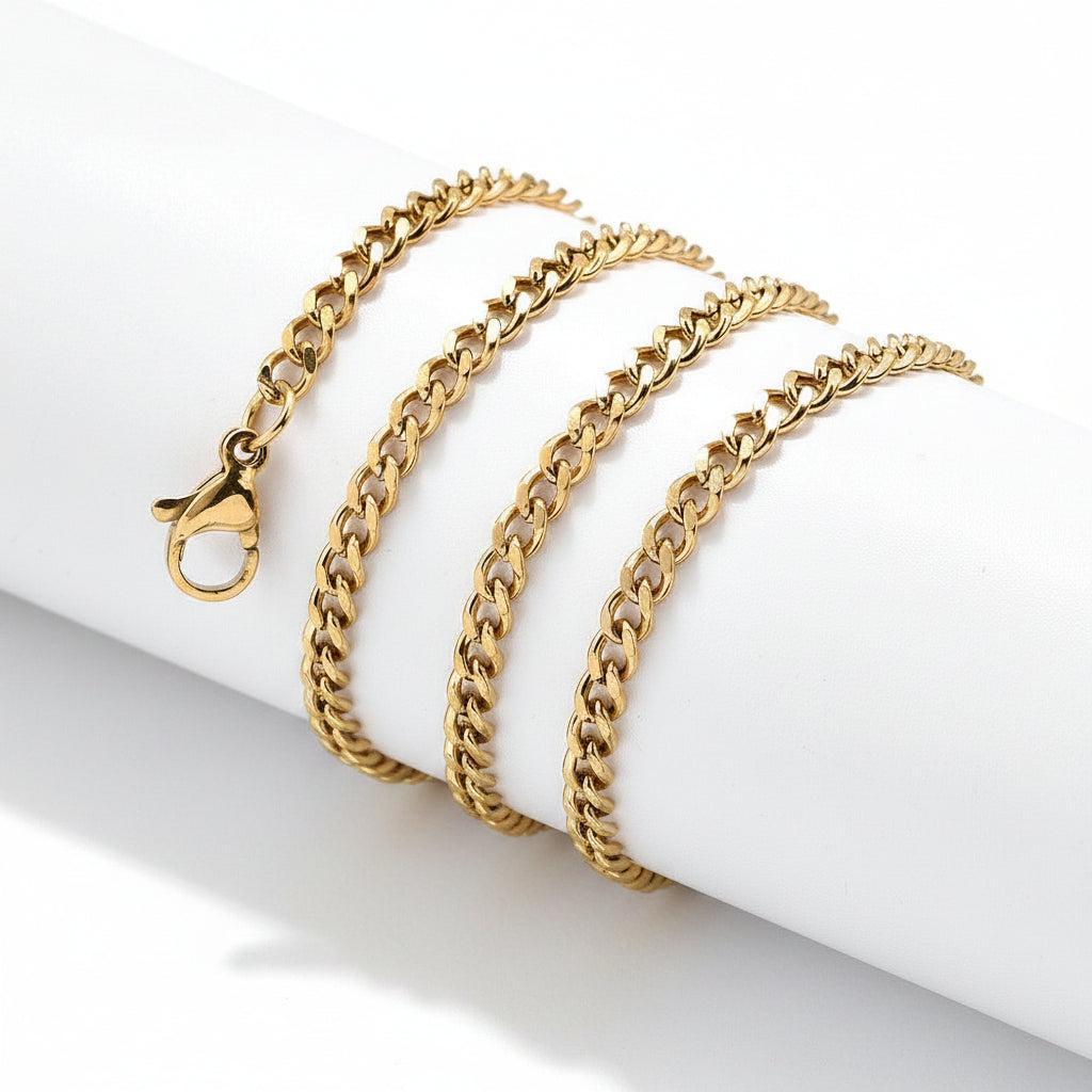 Complete Ketting Curb 4x3mm Premium RVS Goud - 45cm-Ketting-Kraaltjes van Renate