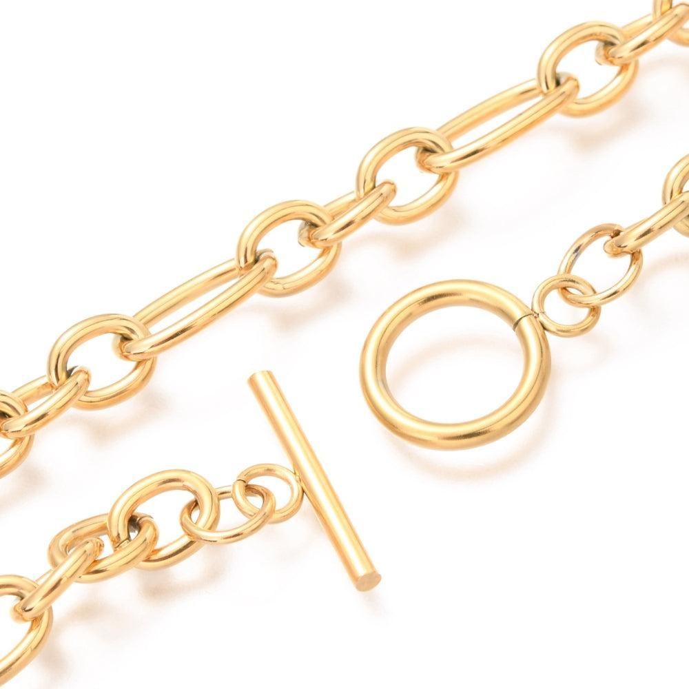 Complete Ketting Figaro Kapittel 14x7.5mm Premium RVS Goud - 52cm-Ketting-Kraaltjes van Renate