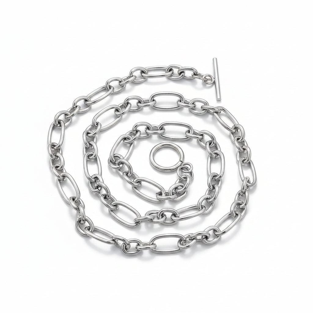 Complete Ketting Figaro Kapittel 14x7.5mm RVS Zilver - 52cm-Ketting-Kraaltjes van Renate