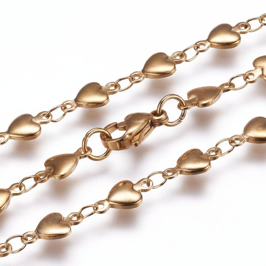 Complete Ketting Hartjes 10x5mm Premium RVS Goud - 45.5cm-Ketting-Kraaltjes van Renate