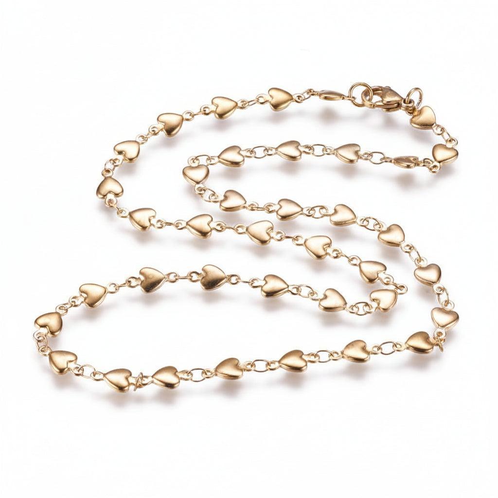 Complete Ketting Hartjes 10x5mm Premium RVS Goud - 45.5cm-Ketting-Kraaltjes van Renate