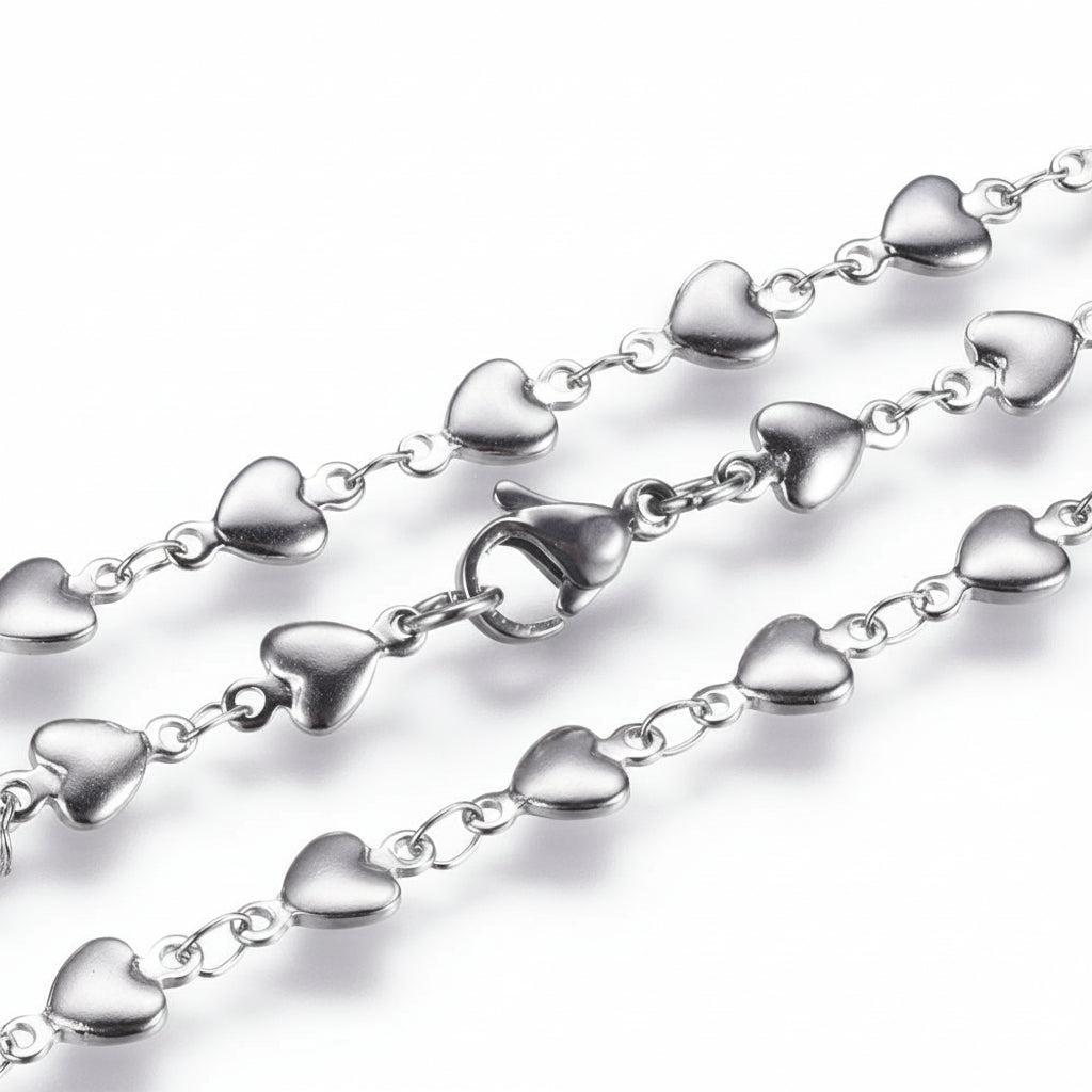 Complete Ketting Hartjes 10x5mm RVS Zilver - 45.5cm-Ketting-Kraaltjes van Renate