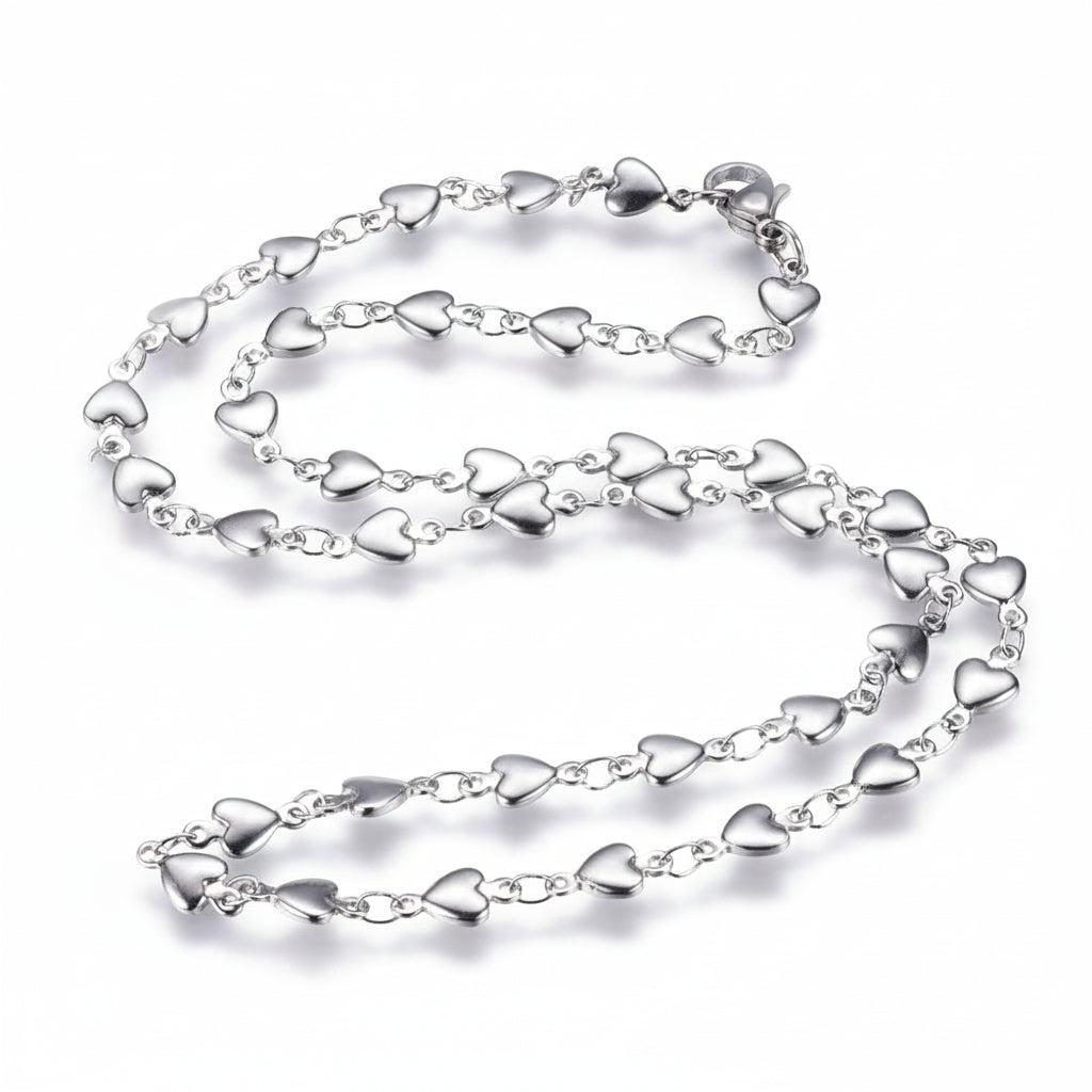 Complete Ketting Hartjes 10x5mm RVS Zilver - 45.5cm-Ketting-Kraaltjes van Renate