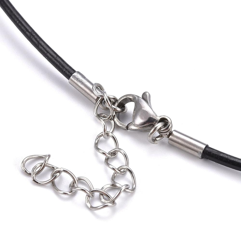 Complete Ketting Leer Zwart 2mm RVS Zilver - 46cm-ketting-Kraaltjes van Renate