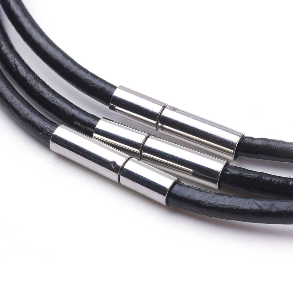 Complete Ketting Leer Zwart 3mm RVS Zilver - 46cm-ketting-Kraaltjes van Renate