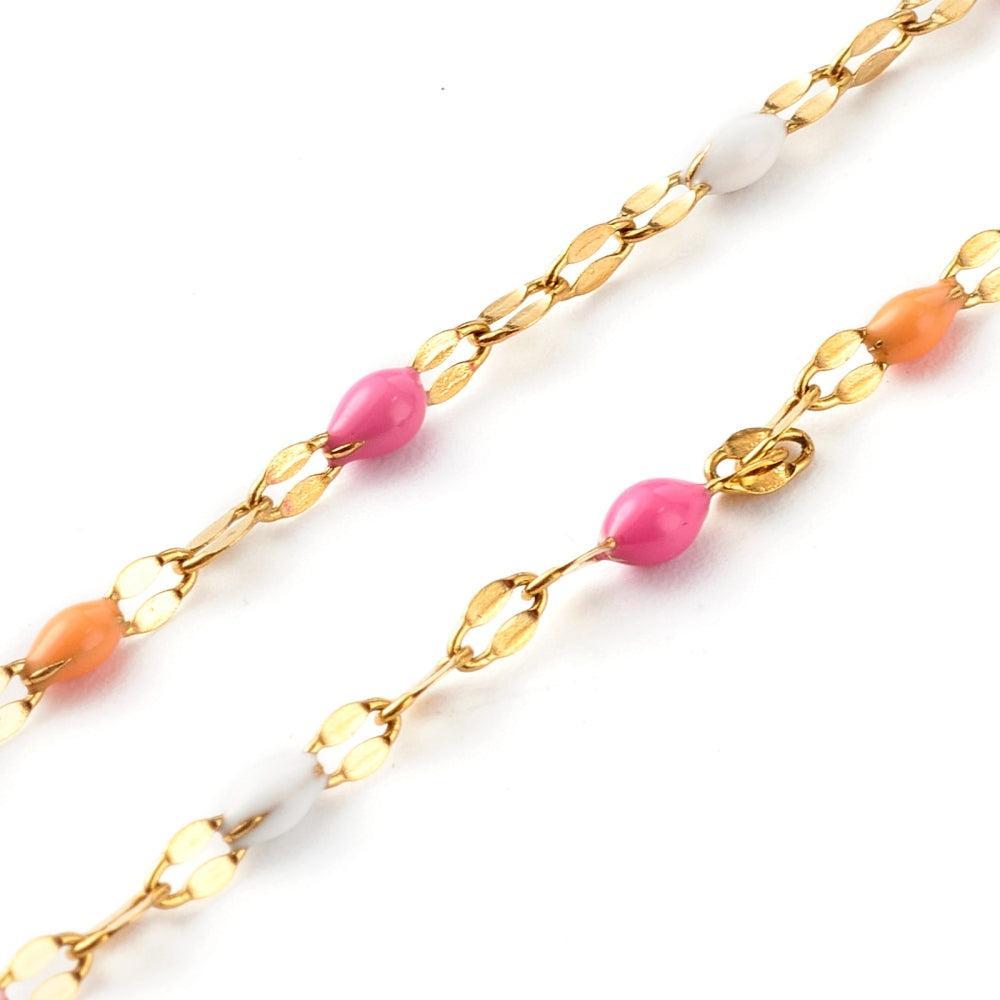 Complete Ketting Link Emaille Bolletjes 6x5mm Premium RVS Goud - 43.5cm-Ketting-Kraaltjes van Renate