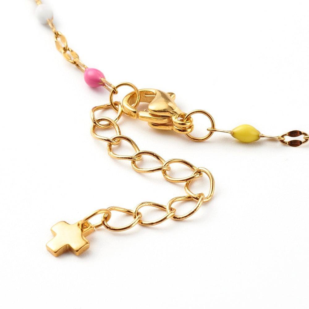 Complete Ketting Link Emaille Bolletjes 6x5mm Premium RVS Goud - 43.5cm-Ketting-Kraaltjes van Renate