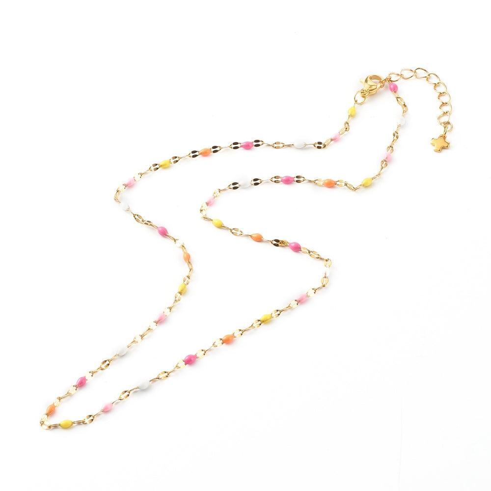 Complete Ketting Link Emaille Bolletjes 6x5mm Premium RVS Goud - 43.5cm-Ketting-Kraaltjes van Renate