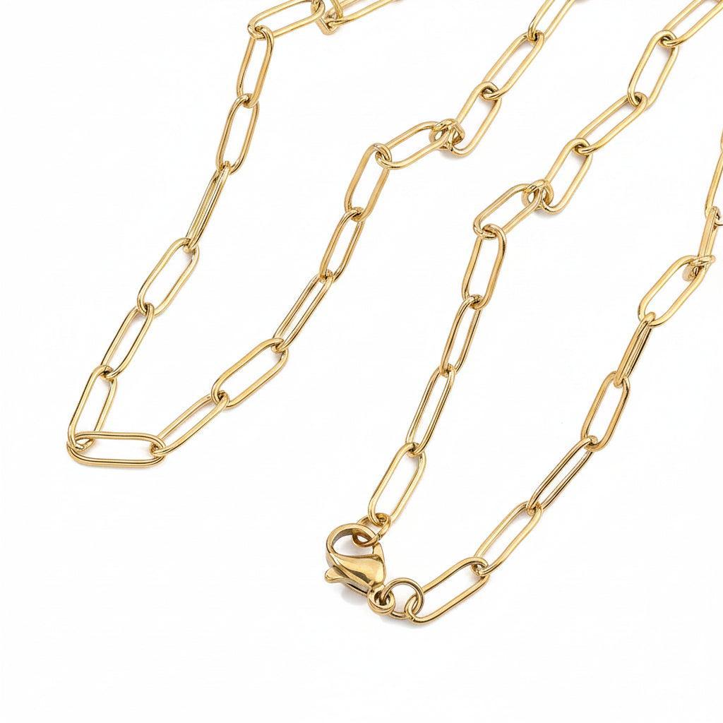 Complete Ketting Paperclip 10x3.5mm Premium RVS Goud - 50cm-Ketting-Kraaltjes van Renate