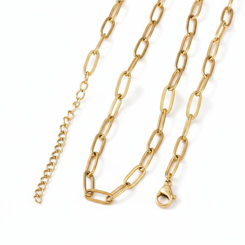 Complete Ketting Paperclip 10x4mm Premium RVS Goud - 41.5cm-Ketting-Kraaltjes van Renate