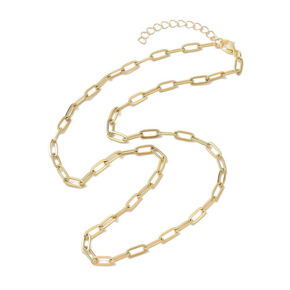 Complete Ketting Paperclip 10x4mm Premium RVS Goud - 50.5cm-Ketting-Kraaltjes van Renate