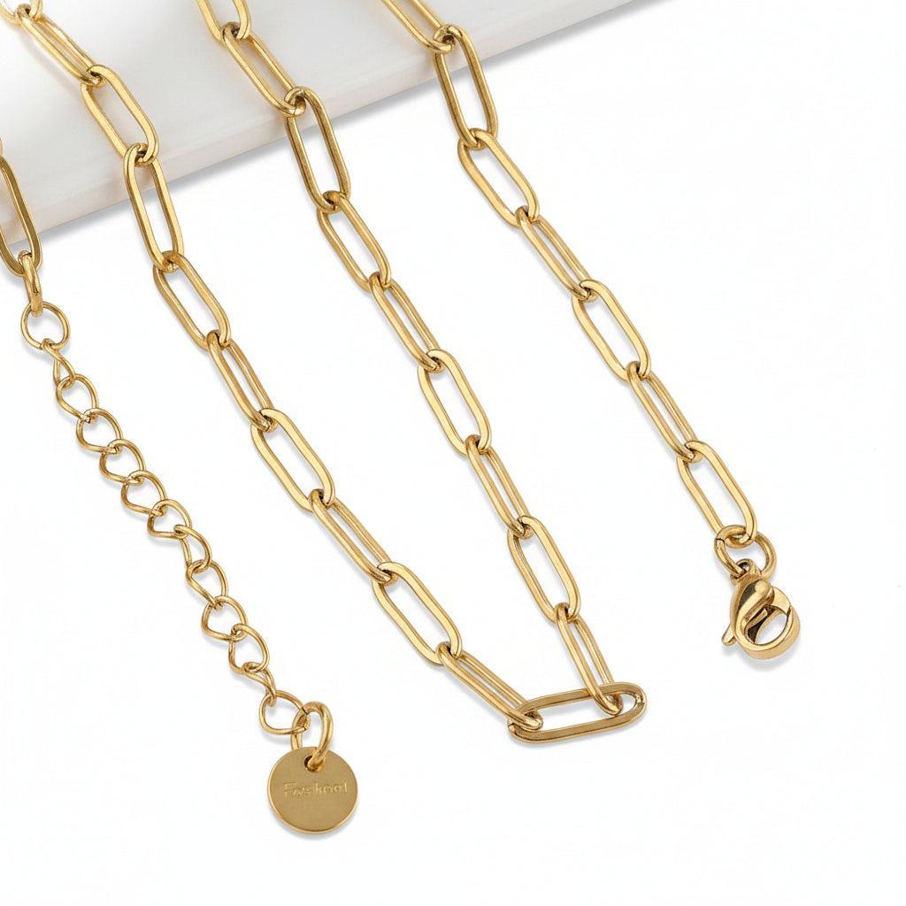 Complete Ketting Paperclip 12x4mm Premium RVS Goud - 41.5cm-Ketting-Kraaltjes van Renate