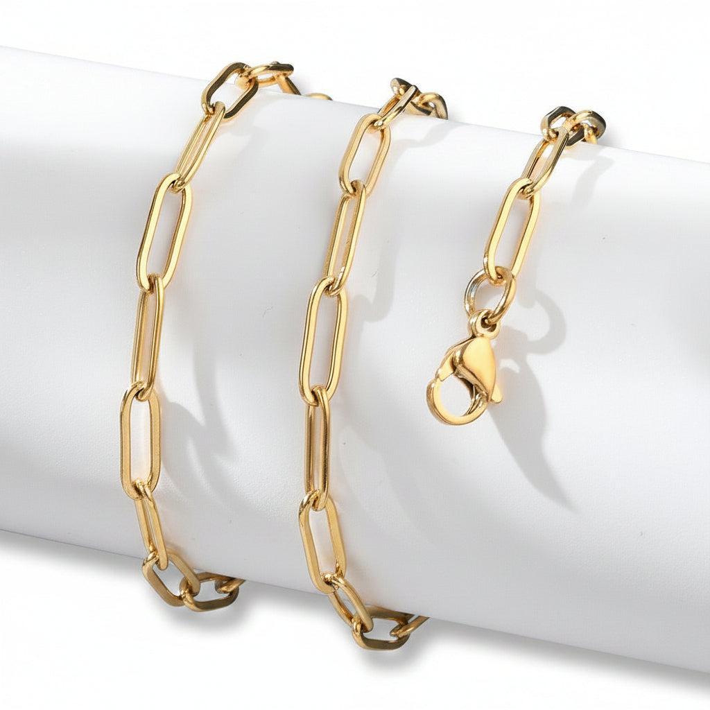 Complete Ketting Paperclip 12x4mm Premium RVS Goud - 41.5cm-Ketting-Kraaltjes van Renate
