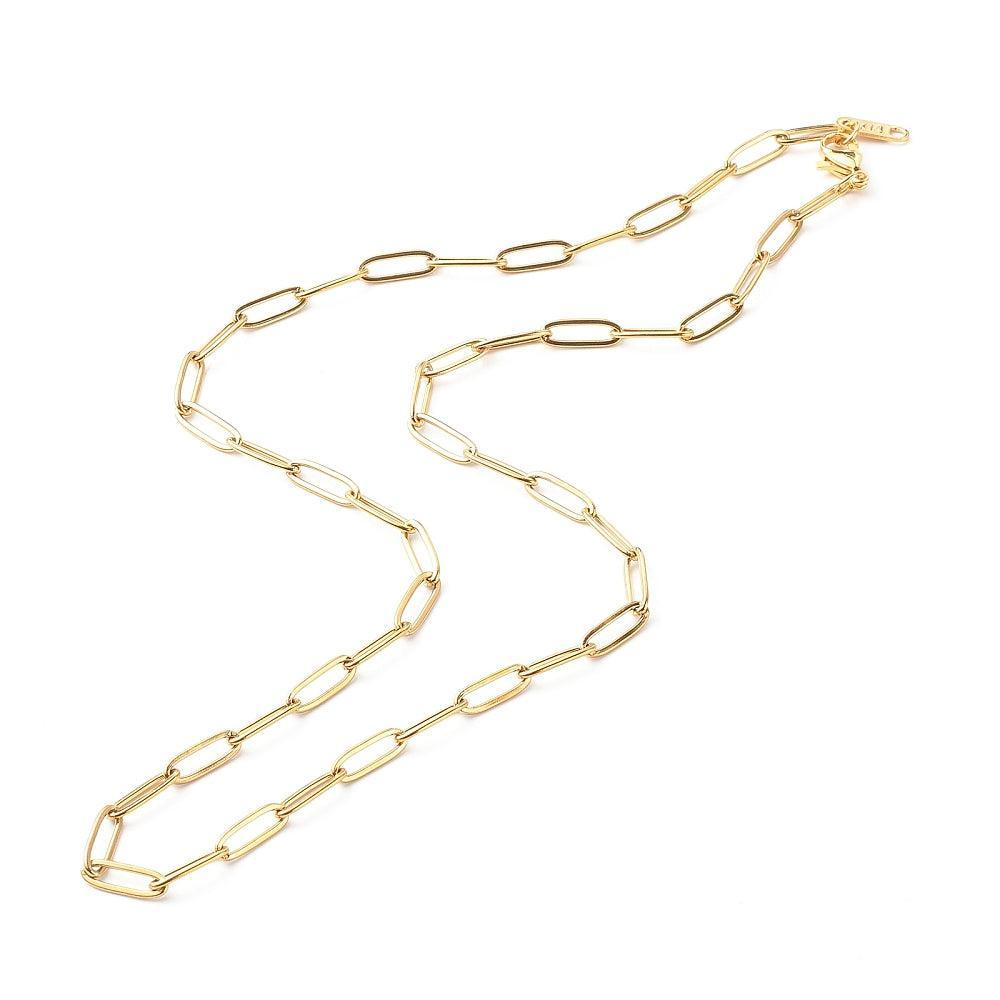 Complete Ketting Paperclip 12x4mm Premium RVS Goud - 49.5cm-Ketting-Kraaltjes van Renate