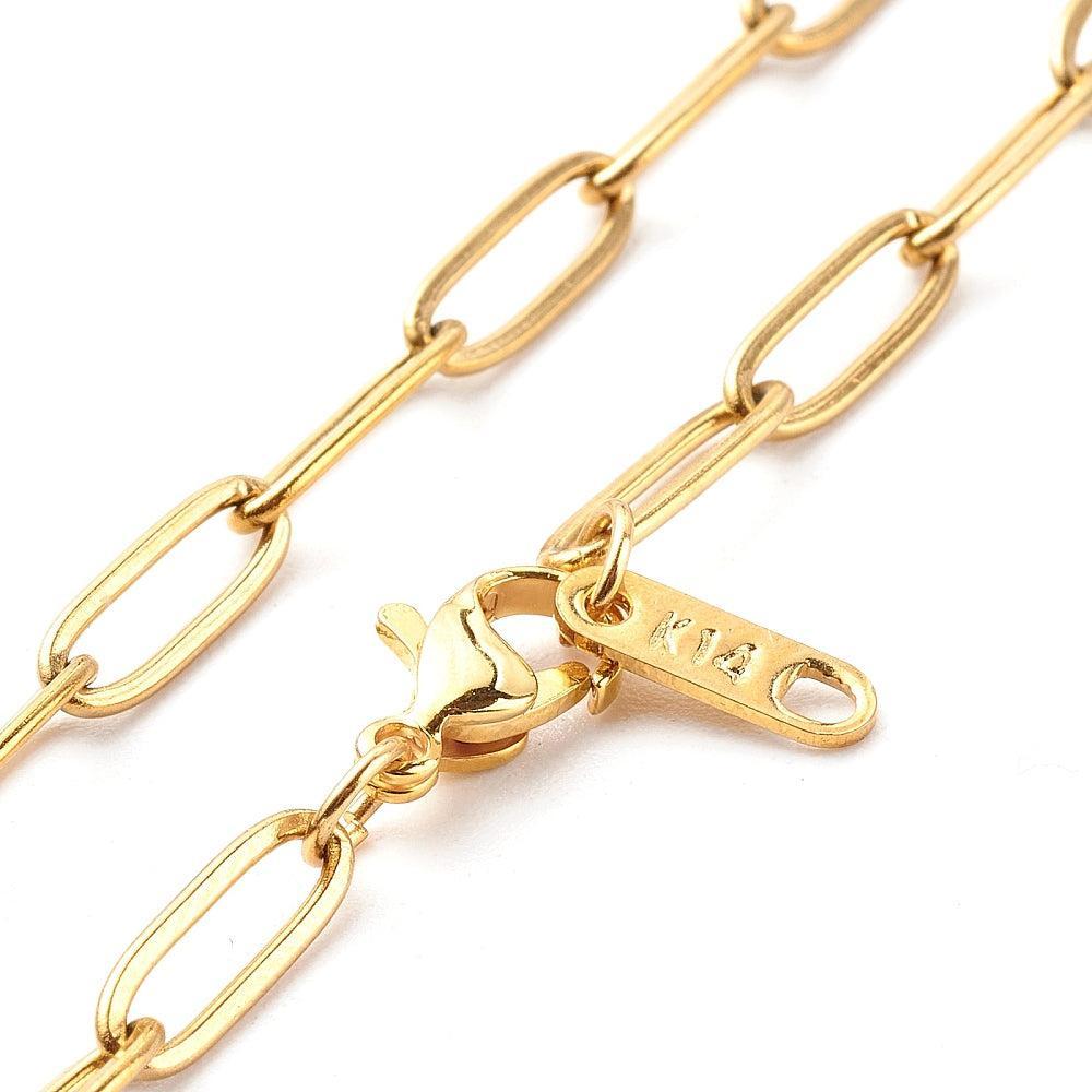 Complete Ketting Paperclip 12x4mm Premium RVS Goud - 49.5cm-Ketting-Kraaltjes van Renate