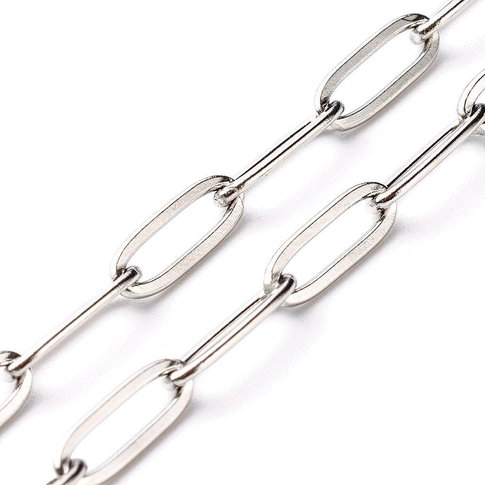 Complete Ketting Paperclip 12x4mm RVS Zilver - 49.5cm-Ketting-Kraaltjes van Renate