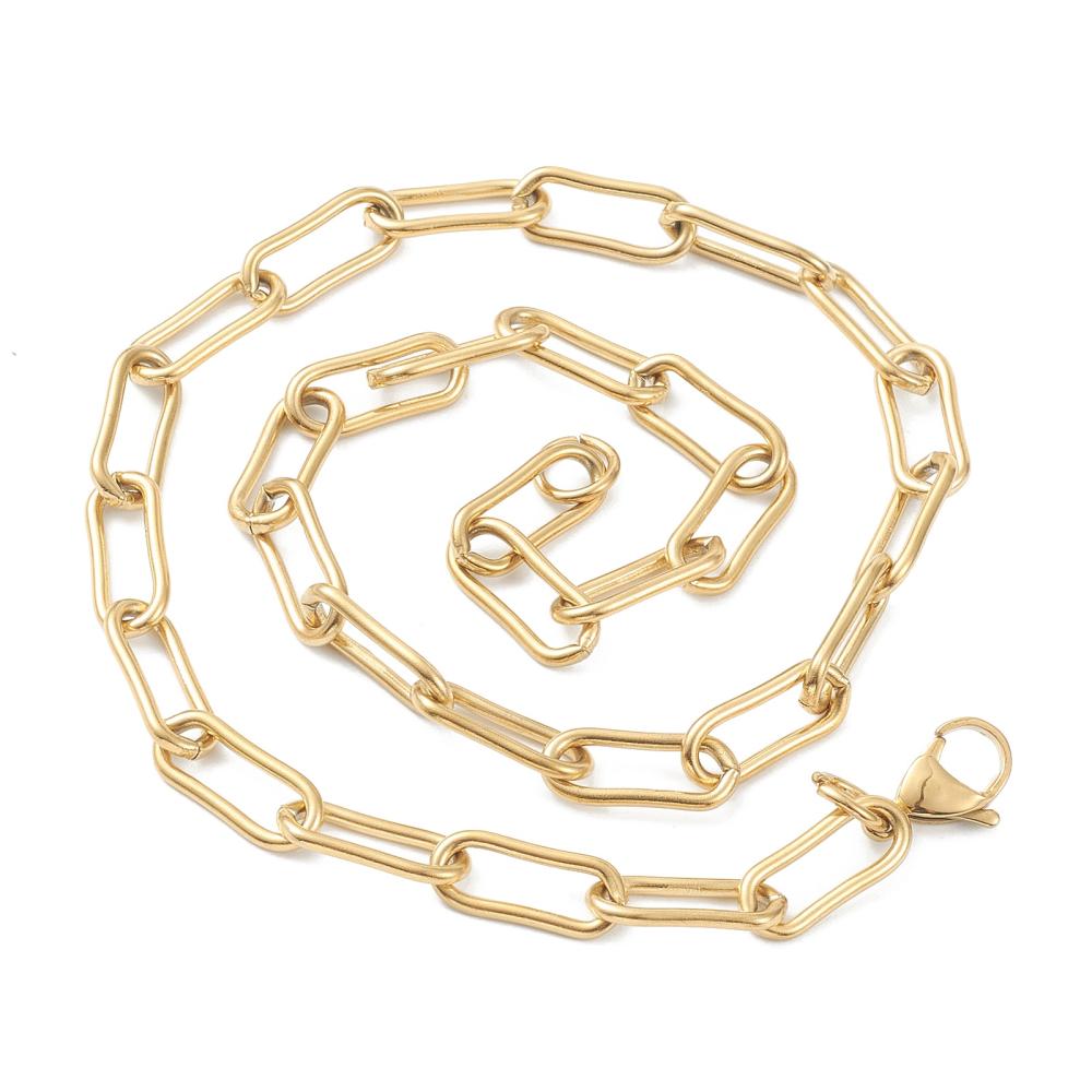 Complete Ketting Paperclip 17x7mm Premium RVS Goud - 45.2cm-Ketting-Kraaltjes van Renate