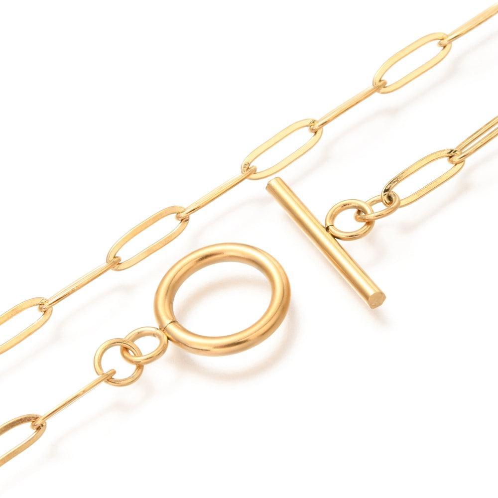 Complete Ketting Paperclip Kapittel 10x3.5mm Premium RVS Goud - 45cm-Ketting-Kraaltjes van Renate