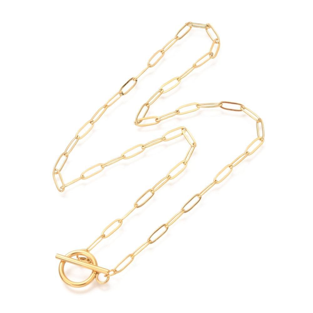 Complete Ketting Paperclip Kapittel 10x3.5mm Premium RVS Goud - 45cm-Ketting-Kraaltjes van Renate