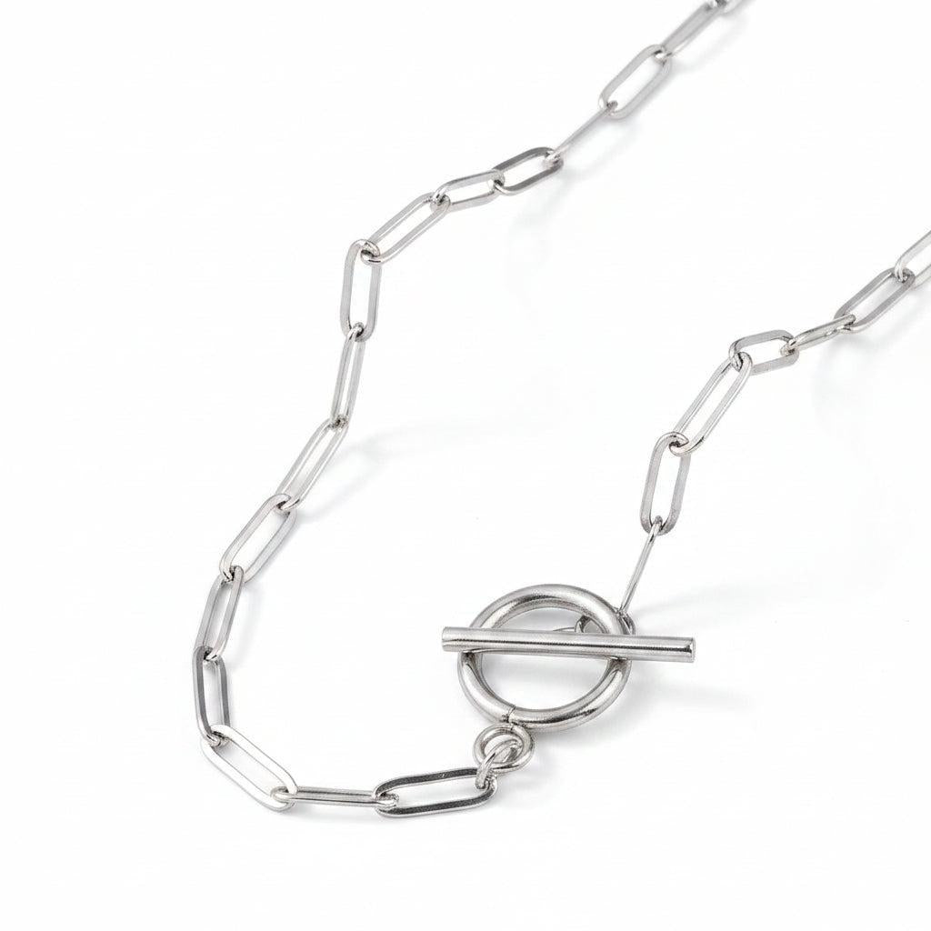 Complete Ketting Paperclip Kapittel 10x3.5mm RVS Zilver - 45cm-Ketting-Kraaltjes van Renate