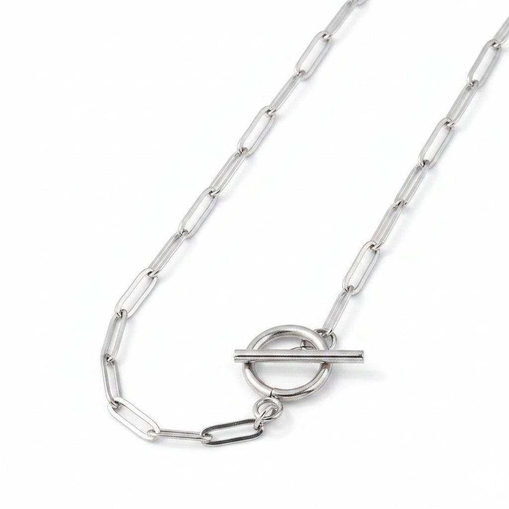 Complete Ketting Paperclip Kapittel 10x3.5mm RVS Zilver - 45cm-Ketting-Kraaltjes van Renate