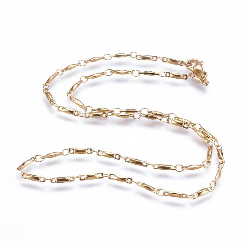 Complete Ketting Rectangle Emaille 9x2mm Premium RVS Goud - 45cm-Ketting-Kraaltjes van Renate