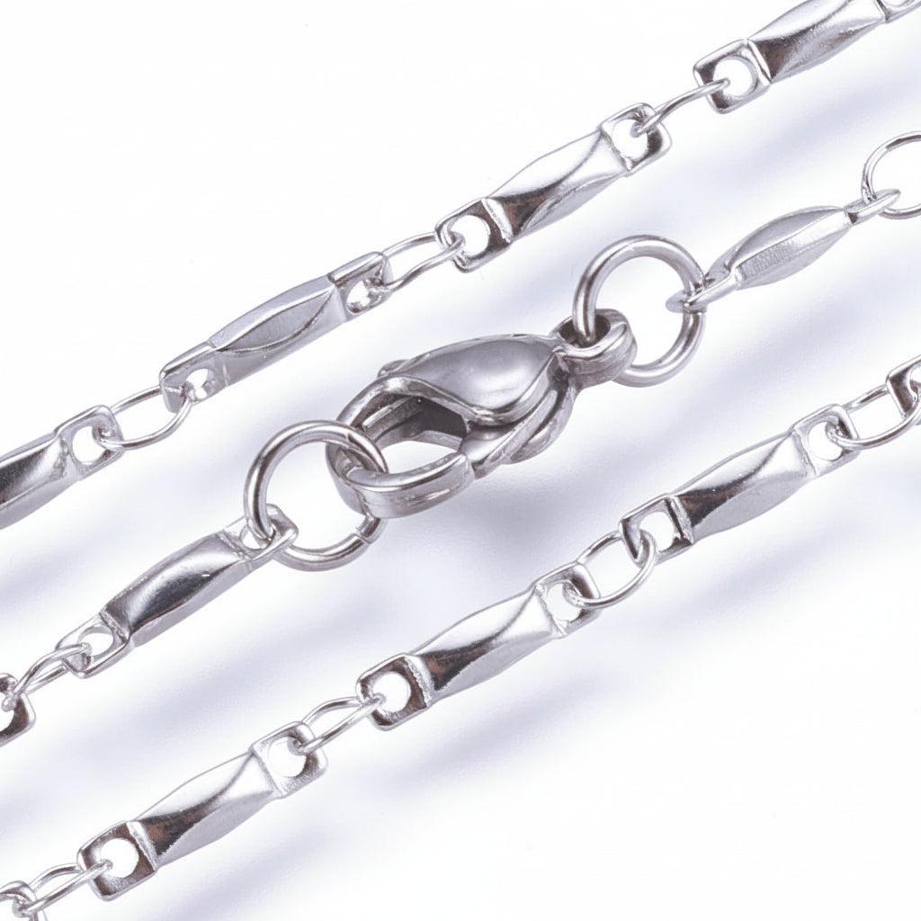 Complete Ketting Rectangle Emaille 9x2mm Premium RVS Zilver - 45cm-Ketting-Kraaltjes van Renate