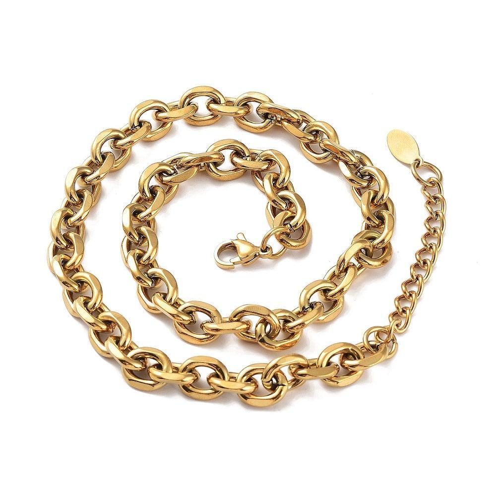Complete Ketting Rolo 11.5x9.5mm Premium RVS Goud - 40.2cm-Ketting-Kraaltjes van Renate