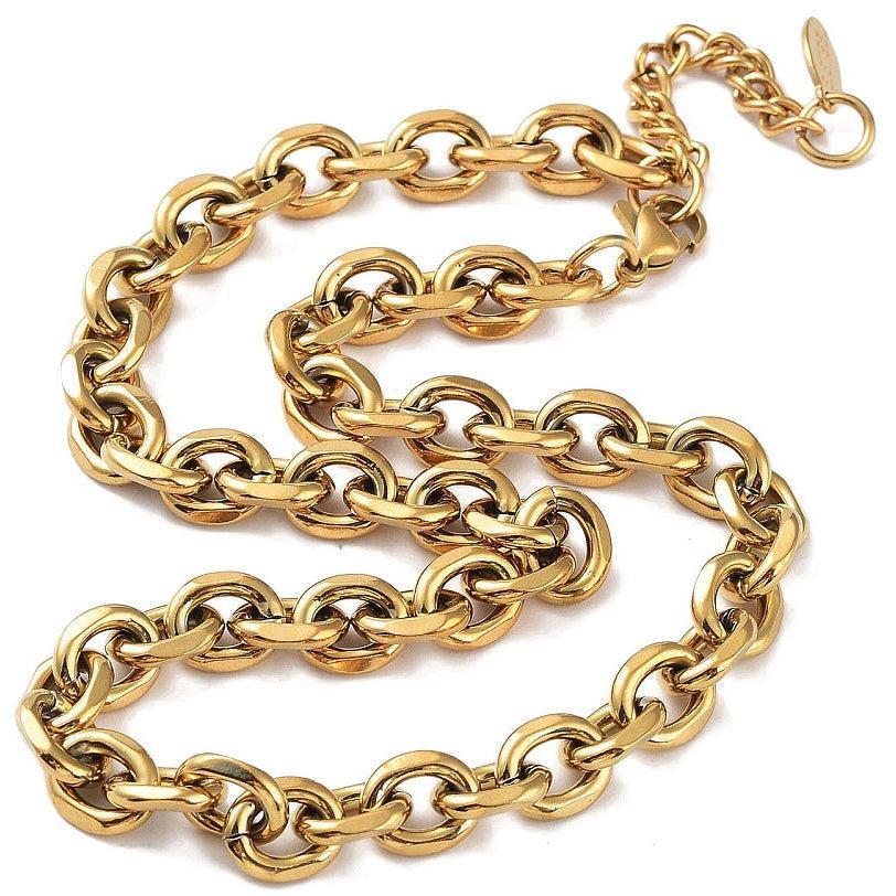 Complete Ketting Rolo 11.5x9.5mm Premium RVS Goud - 40.2cm-Ketting-Kraaltjes van Renate