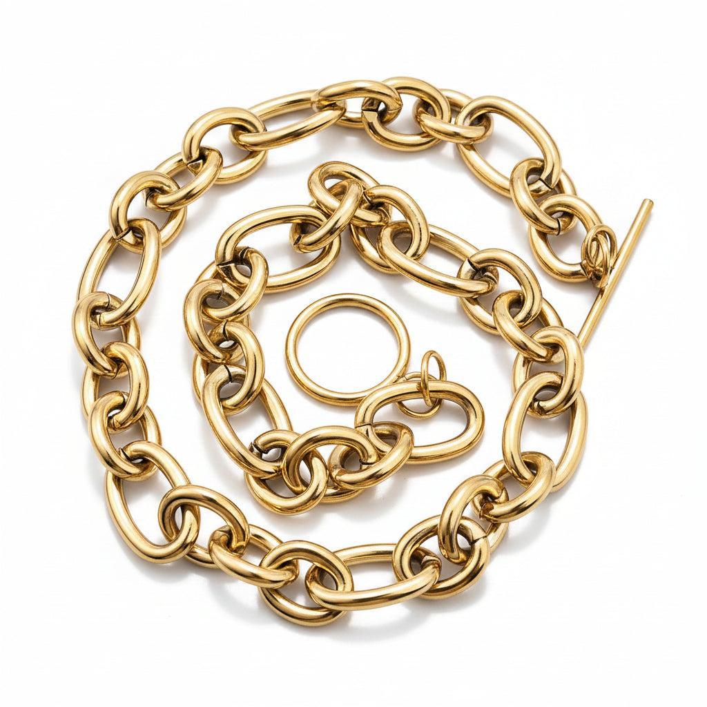 Complete Ketting Rolo Kapittel 21x13mm Premium RVS Goud - 47cm-Ketting-Kraaltjes van Renate