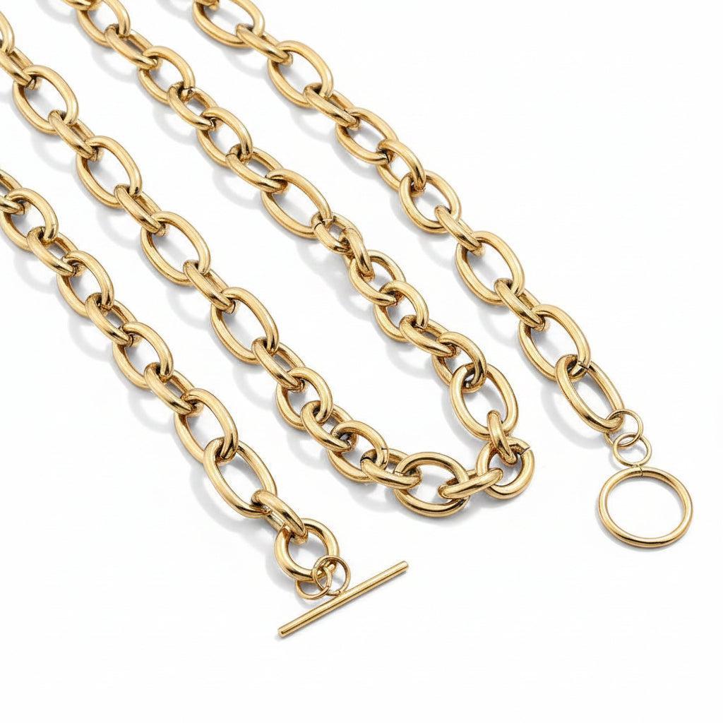Complete Ketting Rolo Kapittel 21x13mm Premium RVS Goud - 47cm-Ketting-Kraaltjes van Renate