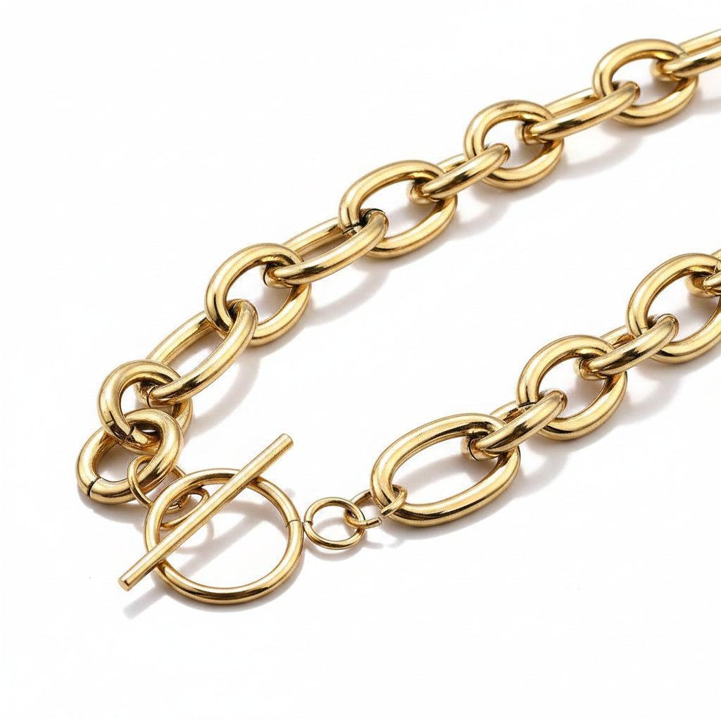 Complete Ketting Rolo Kapittel 21x13mm Premium RVS Goud - 47cm-Ketting-Kraaltjes van Renate