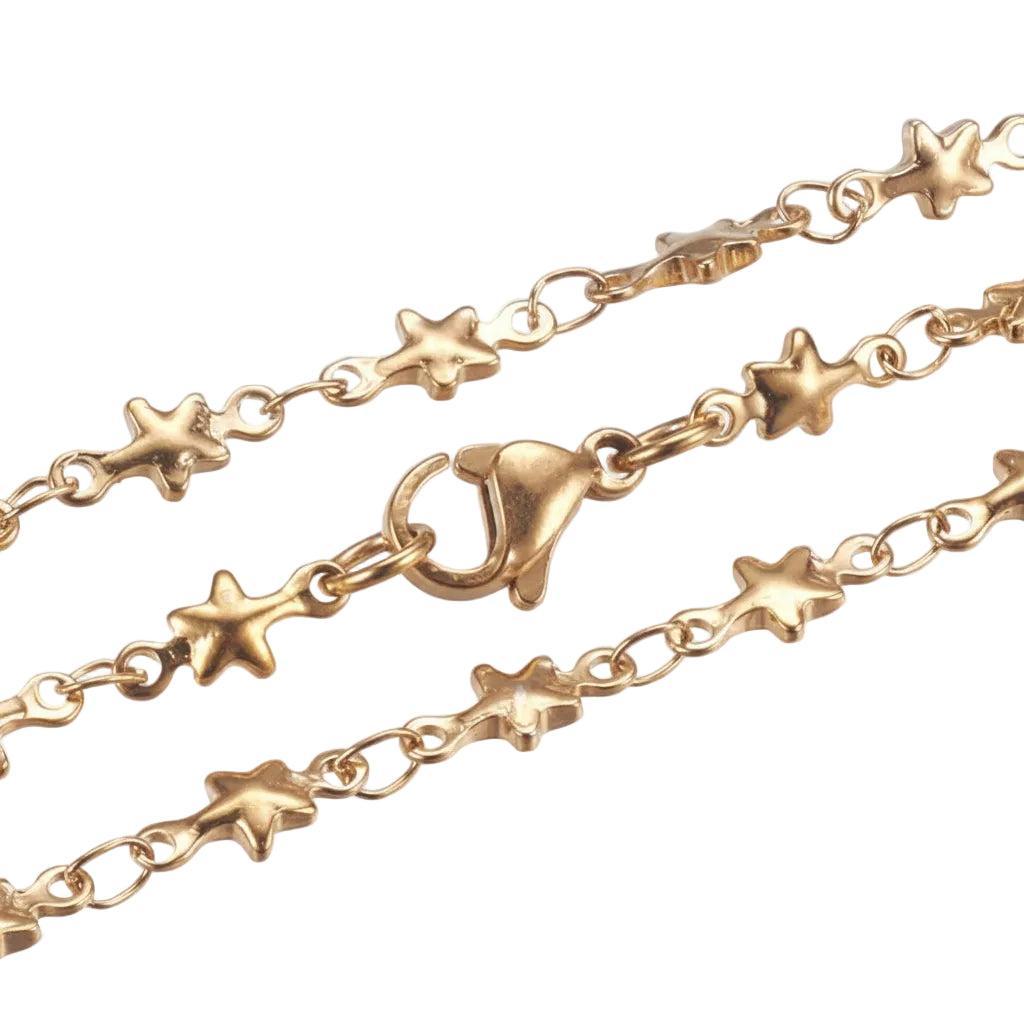 Complete Ketting Sterretjes 10x4.5mm Premium RVS Goud - 45cm-Ketting-Kraaltjes van Renate