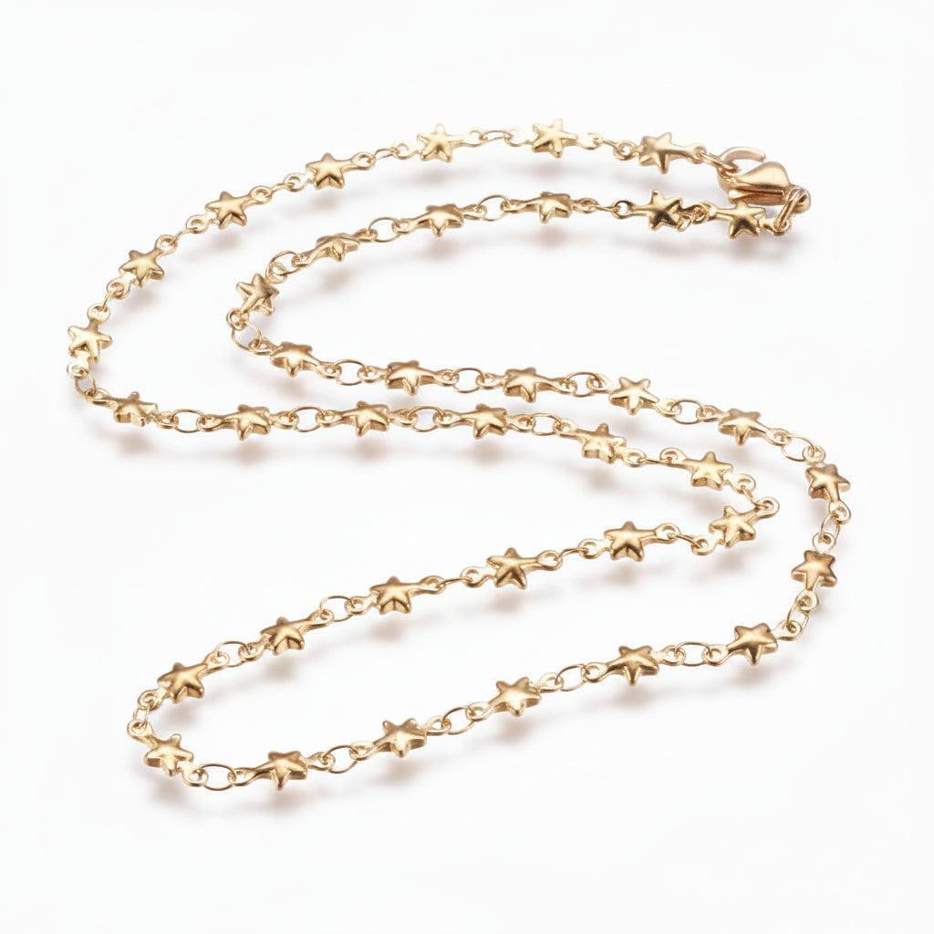 Complete Ketting Sterretjes 10x4.5mm Premium RVS Goud - 45cm-Ketting-Kraaltjes van Renate