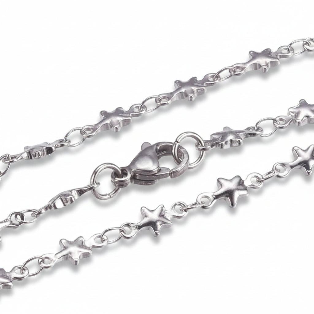 Complete Ketting Sterretjes 10x4.5mm RVS Zilver - 45cm-Ketting-Kraaltjes van Renate