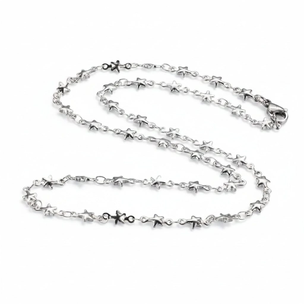 Complete Ketting Sterretjes 10x4.5mm RVS Zilver - 45cm-Ketting-Kraaltjes van Renate